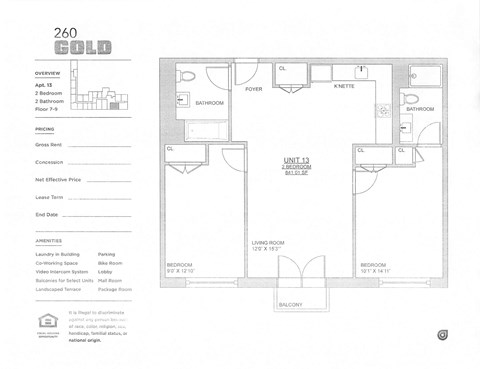 A floor plan for a 260 Gold apartment is displayed.